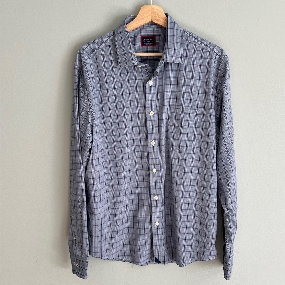 UNTUCKit Men's Narsai Blue Striped Button Down Nylon Blend Size Large
